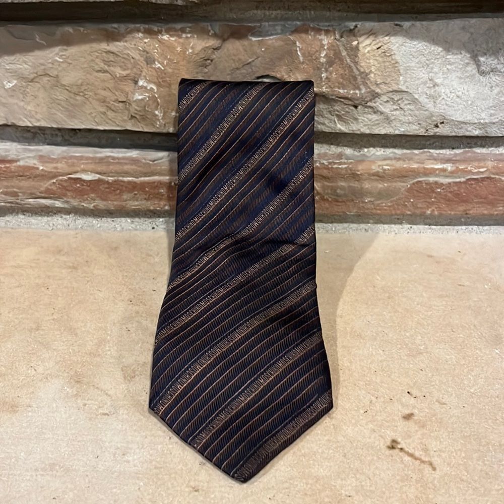 Moschino Striped Navy and Brown 100% Silk Tie Made in Italy